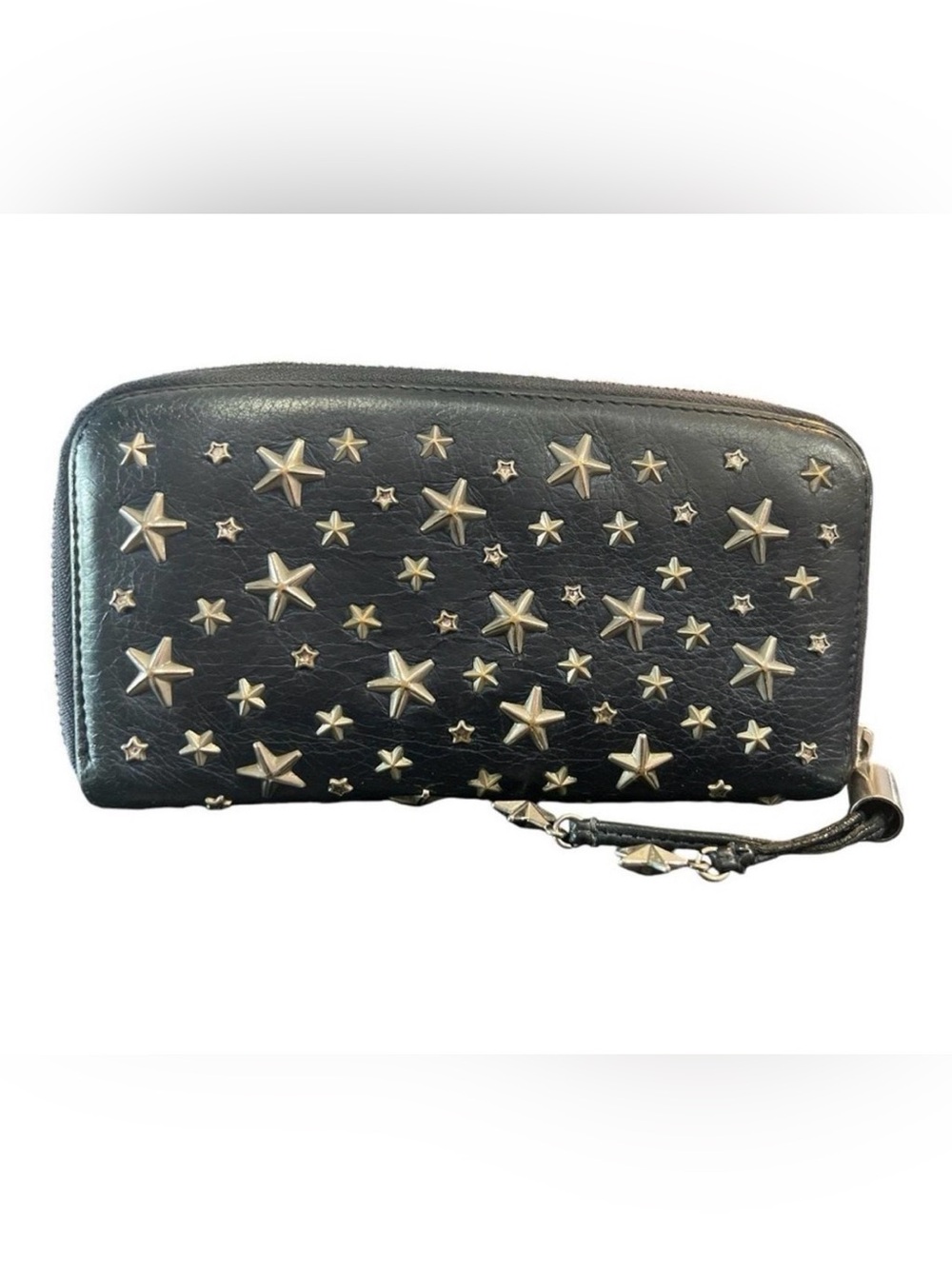 Black Star-Studded Leather Wristlet